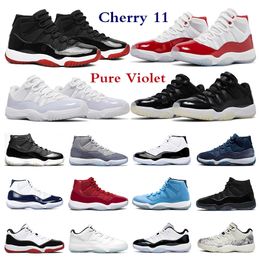Cherry Mens Basketball Chaussures 11S Retros 11 Cool Grey Pure Violet 25e anniversaire Bred Retro High Hommes Formateurs Concord 45 Gamma Blue Femmes Baskets de sport