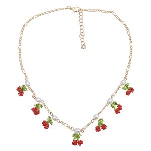 Collier de charmes de pendentif cerisier avec imitation perlée Perle chaîne Ensemble collier de vedette pour les bijoux de fête des femmes