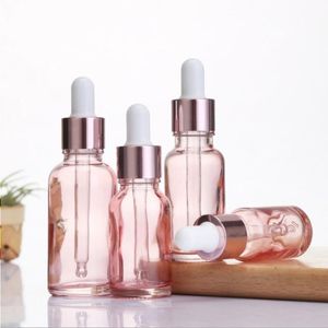 Kersenroze glas etherische olie parfum fles vloeibare reagenspipet druppelaar flessen met roségouden dop 10-50 ml iwnfv