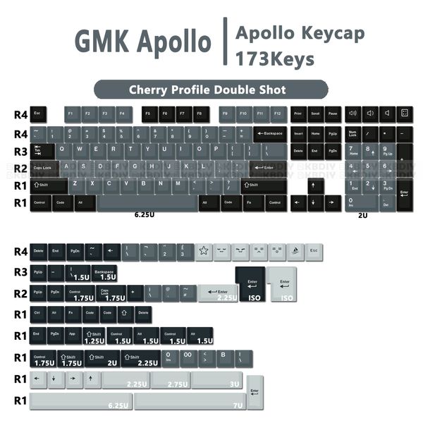 Cherry Profile PBT 173 Tapa de tecla para teclado mecánico Gris Doble disparo GMK Apollo Keycap para MX Switch GK61 Anne Pro 2