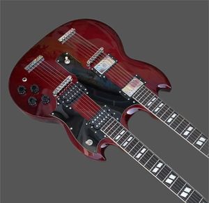 Hoge kwaliteit semi-holle F-gat dubbele hals elektrische gitaar, body-hals kleurbinding, toetspatroon schaalmozaïek