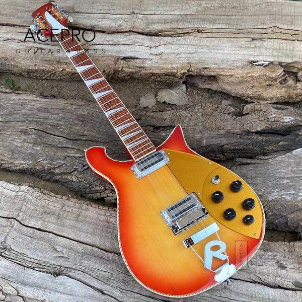 Cherry Sunburst 12 cuerdas 660 Guitarra eléctrica Gold Pickguard Tailpiece Bridge Basswood Body Maple Neck Envío gratis Guitarra