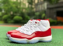 Cherry Top Quality Jumpman 11 11s Chaussures de basket-ball hautes Blanc / Varsity Rouge-Noir Baskets de plein air Baskets de sport avec boîte Vapmax