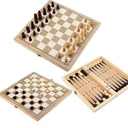 Schaakspellen 3-in-1 opvouwbare houten bordset Reizen Backgammon Dammen Speelgoed Schaakstukken Entertainmentspel Speelgoed Cadeau Drop Delivery Dhba7