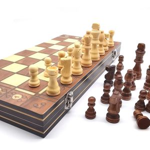 Jeux d'échecs 3 en 1 Jeu d'échecs en bois Dames Backgammon Planche pliante magnétique Accueil Voyage Utiliser des cadeaux parfaits pour la famille 230626