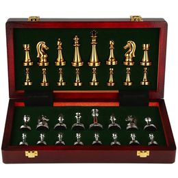 Jeux d'échecs de luxe avec pièces métalliques, échiquier en bois, boîte-cadeau, décorations intérieures, taille 30x30x2, 8cm, 231215