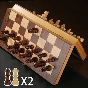Schaakspellen 4 Koninginnen Luxe magnetisch schaakspel Houten schaakspel 34 schaakstukken Opvouwbaar houten ingebed schaakbord Familietafel Bordspel 231031