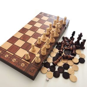 Schaakspellen 44cm Houten Schaken Dammen Backgammon 3 In 1 Set Vouw Magnetisch Schaakbord Elegant Ontwerp Professioneel Voor Match Home Familie 230626