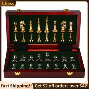 Schaakspellen Schaakset met houten schaakbord Metaal International Chess Pieces Family Board Game Toys Indoor Decoration for Adult Kids Gifts 230626