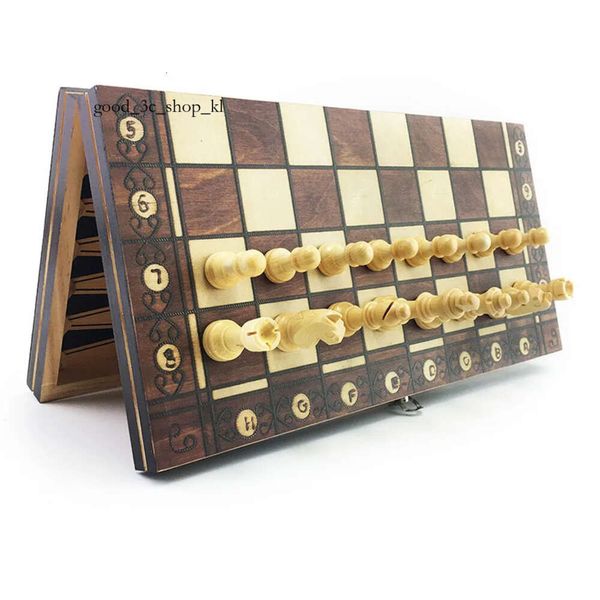 Jeux d'échecs Chesses International Chess Game Super Checkers 3 in 1 Ichess Wooden Travel Échecs Échecs pliants Backgammon 976