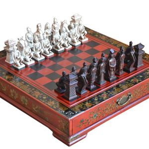 Schaakspellen Klassiek Chinees Terracotta Krijgers Retro Schaken Houten Schaakbord Snijwerk Tiener Volwassen Bordspel Puzzel Verjaardagscadeau 231215