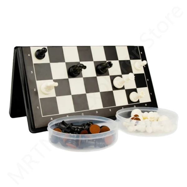 Jeux d'échecs jeu d'échiquier pliant noir blanc ensemble ensembles de planches de voyage portables en plastique pour enfants fête adulte 231215