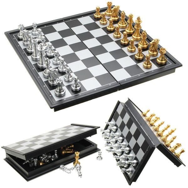 Jeux d'échecs Pliant Échecs magnétiques Backgammon Dames Jeux de pratique de voyage Jeu d'échecs Jeu de dames Plateau de divertissement intérieur Jeu pour enfants 230617