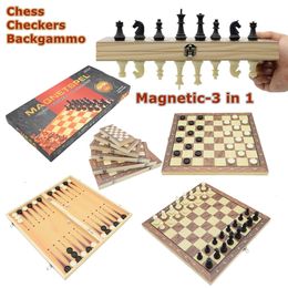 Schaakspellen Vouwen Houten Magnetische Internationale Set Backgammon Checkers Travel Game Board Dammen Entertainment Draagbare 230615