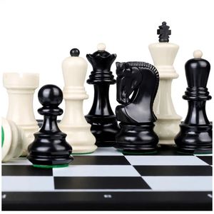 Jeux d'échecs de luxe grand jeu d'échecs pliable en plastique pièces d'échecs lourdes non magnétiques pour enfants famille voyage échiquier jeu de Table cadeaux 231215