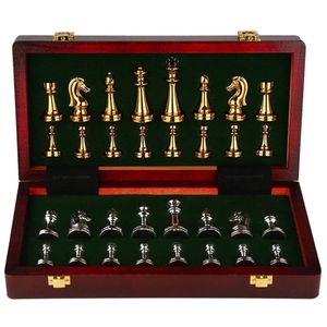 Jeux d'échecs Ensemble médiéval métal avec des échecs en bois de haute qualité adt et enfants 32 pièces gibier familial gouttes de cadeaux Dhbvw