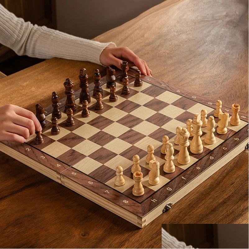 Chess Games Set - Magnetic Foldable Portable Solid Wood Board Educational For Students And Kids Christmas Gift Drop Delivery Dhfi8