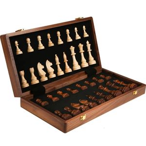 Schaakspel Hoogwaardig houten opvouwbaar groot traditioneel klassiek handwerk Massief houtstukken Walnoot schaakbord Kinderen cadeau Bordspel 240312