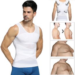 Gilet de compression thoracique hommes gynécologie corps Shaper sans manches correcteur de Posture minceur contrôle de la taille ventre tondeuse maille hauts 240112