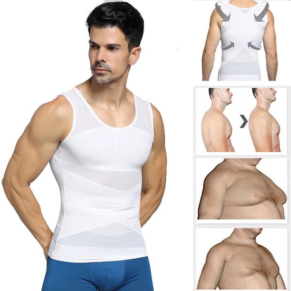 Chaleco de compresión de pecho Hombres Ginecomastia Body Shaper Sin mangas Corrector de postura Adelgazante Control de cintura Tummy Trimmer Tops de malla 240122