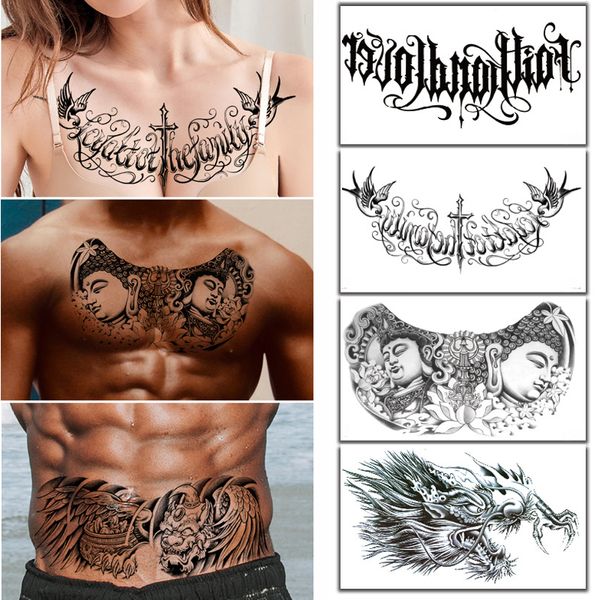 Pegatinas de tatuaje de pecho para hombres y mujeres, temporal, impermeable, pecho grande, cintura, espalda, arte corporal, pintura de dragón, pegatina de tatuaje de pecho grande