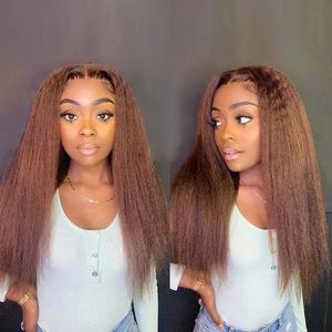 Chestunt Blonde Kinky Straight 360 Transparent Lace Frontal Perruques de cheveux humains Glueless13x6 Lace Front Auburn Brown Indian Remy