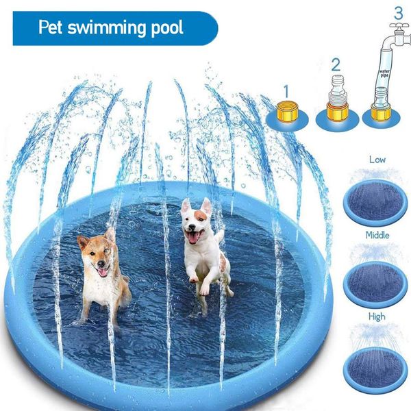 Tapis d'arrosage gonflable à mâcher pour animaux de compagnie, tapis de refroidissement pour piscine, tapis de pulvérisation d'eau, baignoire d'été fraîche pour chiens, 170x170cm