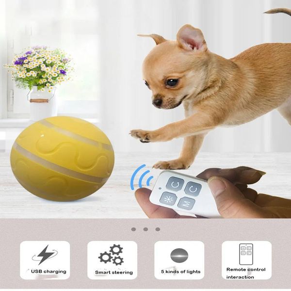 Balle sautante intelligente à mâcher, USB, jouets électriques pour animaux de compagnie, Flash LED, télécommande, jouet rotatif automatique, pour chats et chiens, fournitures pour animaux de compagnie