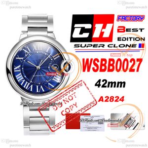 CHF WSBB0027 A2824 Reloj automático para hombre 42 mm Esfera con textura azul Pulsera de acero inoxidable Mejor edición 36 mm 33 mm Relojes de cuarzo suizo para mujer 26 estilos Puretime A03
