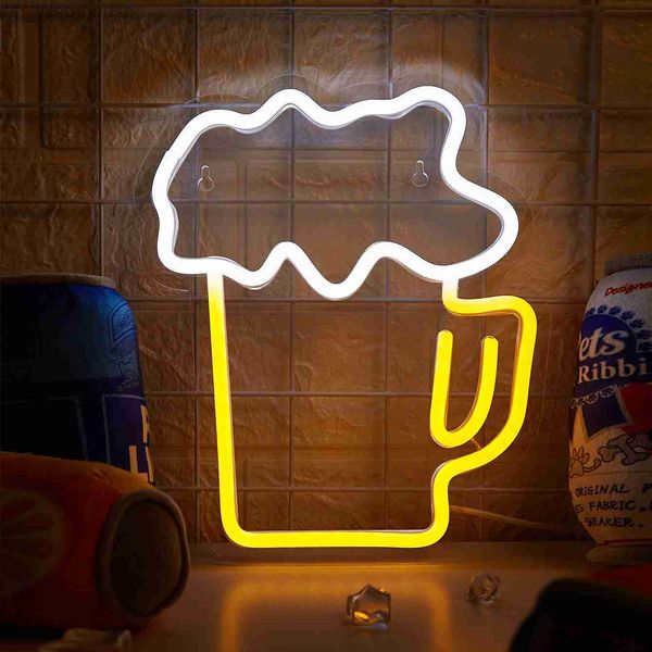 Chi-buy LED Neon Beer Cup USB Powered Neon Signs Night Light 3D Wall Art Salle de jeux Chambre Salon Décor Lampe Signes HKD230825