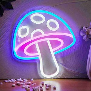 Chi-buy LED Néon Bleu Champignon Alimenté par USB Néon Enseignes Veilleuse 3D Mur Art Salle de Jeux Chambre Salon Décor Lampe Signes HKD230825