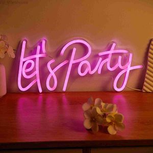 Chi-buy LED-neon Let's Party USB-aangedreven neonreclame Nachtlampje 3D-muurkunst Game Room Slaapkamer Woonkamer Decor Lampborden HKD230825