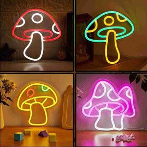 LED Neon Mushroom Night Light | USB Powered 3D Wall Art Decor Lamp | Living Room Bedroom Game Room