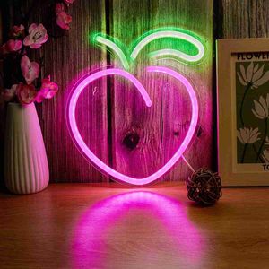 Chi-buy LED-perzik USB-aangedreven neonreclame Nachtlampje 3D Wall Art Game Room Slaapkamer Woonkamer Decor Lampborden HKD230825