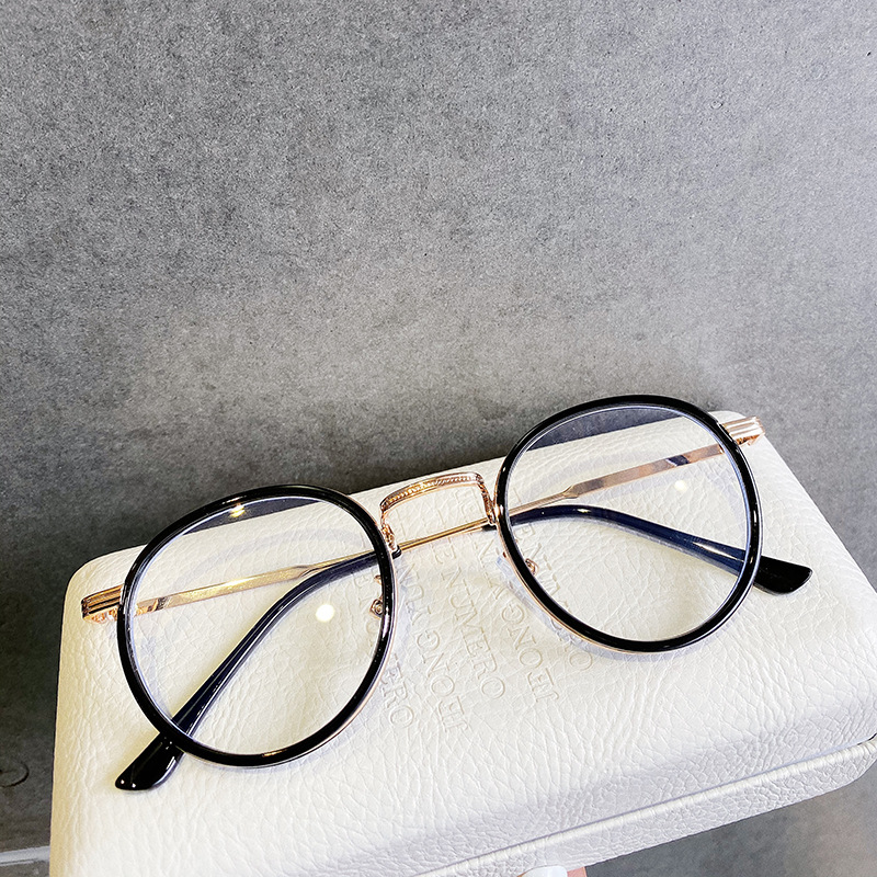 Chiai nuova montatura per occhiali con montatura rotonda in metallo retrò TR90 lente piatta per computer anti-Blu-ray con montatura per miopia