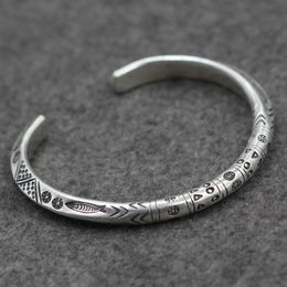 Chiang Mai Handmade Silver S925 Sterling Armbanden National Style Original Open Geëindigd Exquisite Carving Men and Women Bangle