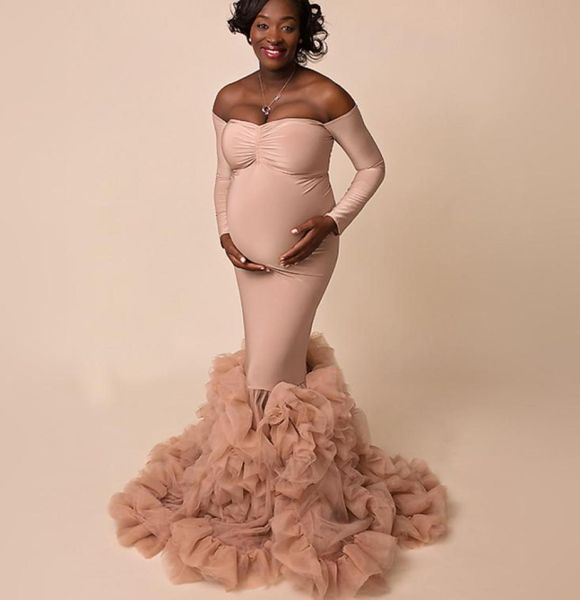 Chic Blush rose volants robes de maternité femmes à manches longues Poshoot moelleux robe à plusieurs niveaux événement formel superposition vêtements de nuit 20212511968
