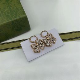 Boucles d'oreilles breloques en diamant avec nœud Chic, strass, Double lettre de styliste, avec timbres, pendentif, goujons, cadeau, Box228u