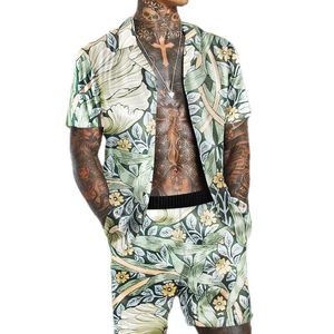 Chic Casual Cumpleaños Chándales Hombres Verano Pantalones cortos hawaianos Conjunto Estampados tropicales Gran ropa de calle informal Trajes de hombres Conjunto de dos piezas Traje Conjuntos de 2 piezas