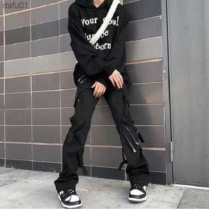 Chic Casual Cargo Pants Hommes Joggers Zipper Rubans Hip Hop Techwear Style Coréen Slim Fit Sarouel Homme Y2k High Street L230520
