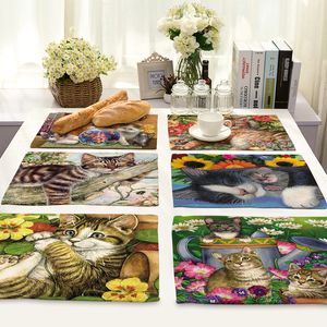 Chic Cats Pattern Servies Pad Placemat Katoen Linnen Tafel Mat Heat Isolation Simple Kitching Bowl Caaster Placemats