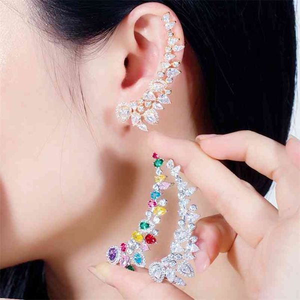 Chic cubique Zircon 585 couleur or longue asymétrique oreille grimpeur pince boucles d'oreilles pour femmes Punk Rock bijoux CZ725 210714