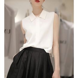 Chic Design Turddown Collar Women Sans mangers Shirts Tops Spring and Summer Simple Shirt Tops 240421