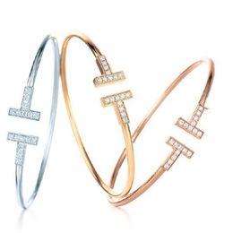 Bracelet Chic Double T en Zircon pour femmes, bijoux à la mode, Bracelet d'ouverture, bijoux brillants, 3 couleurs