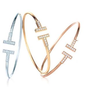 Chique dubbele T-brief zirkoonarmband voor damesmode-sieraden opening armband glanzende sieraden 3colors290f