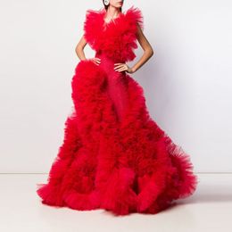 Chic Fashion Couture rouge vif Robe de bal 2020 femmes volantée Puffy Tulle Robe de soirée formelle Celebrity Pageant Party Robes Robe