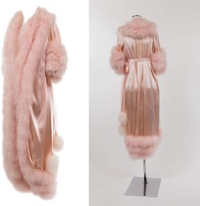 Robes de soirée en plumes chics pour femmes, tenue de séance Photo, Sexy, longue, Lingerie en Satin, chemise de nuit, peignoir, vêtements de nuit sur mesure