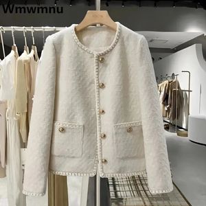 Chic femme laine Tweed veste automne Vintage femmes vêtements manteau Style coréen vêtements d'extérieur blanc basique élégant Chaquetas 240307