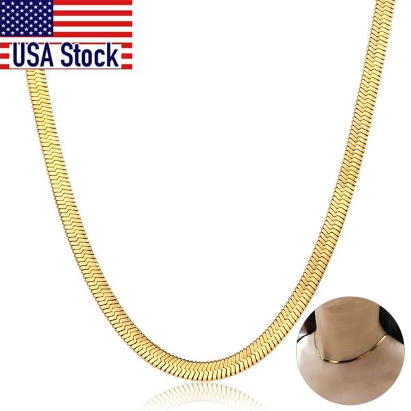 Cadenas Chic Flat Snake Link Choker Oro Collar Collar de acero inoxidable Para Mujeres Herringbone Cadena Joyería de alta calidad DN223A