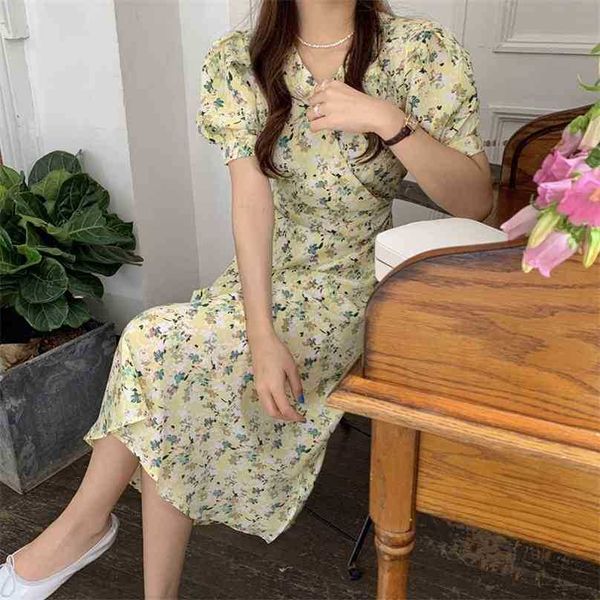 Chic Florals Tallas grandes Femme Summer Brief Retro All Match Loose Vintage OL Casual Vestidos largos Vestidos 210525